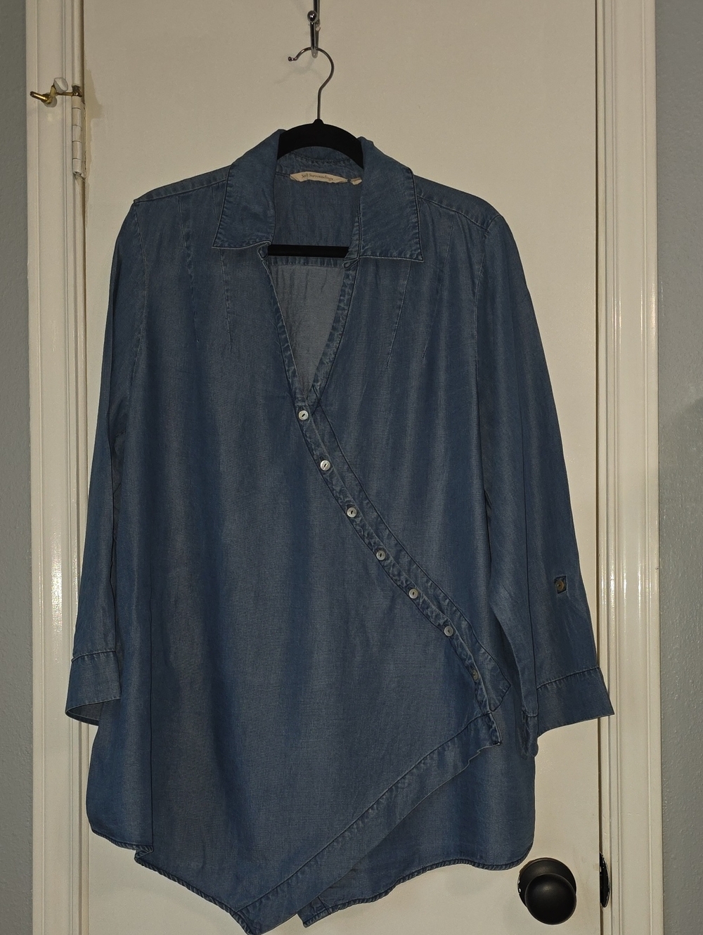 Soft Surroundings Light Blue Chambray Wrap Shirt Sz 1x